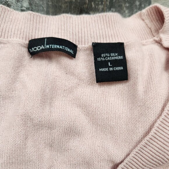 Mens Moda International size L Large Silk Cashmere V-neck Long Sleeve Sweater - Picture 3 of 6